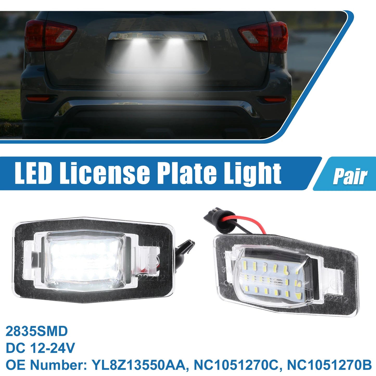 1 Pair White LED License Plate Light Assembly YL8Z13550AA for Mazda
