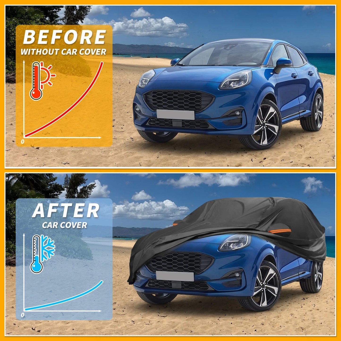 Car Cover Waterproof All Weather for Ford Puma (2019–2023) Black Aluminum Film
