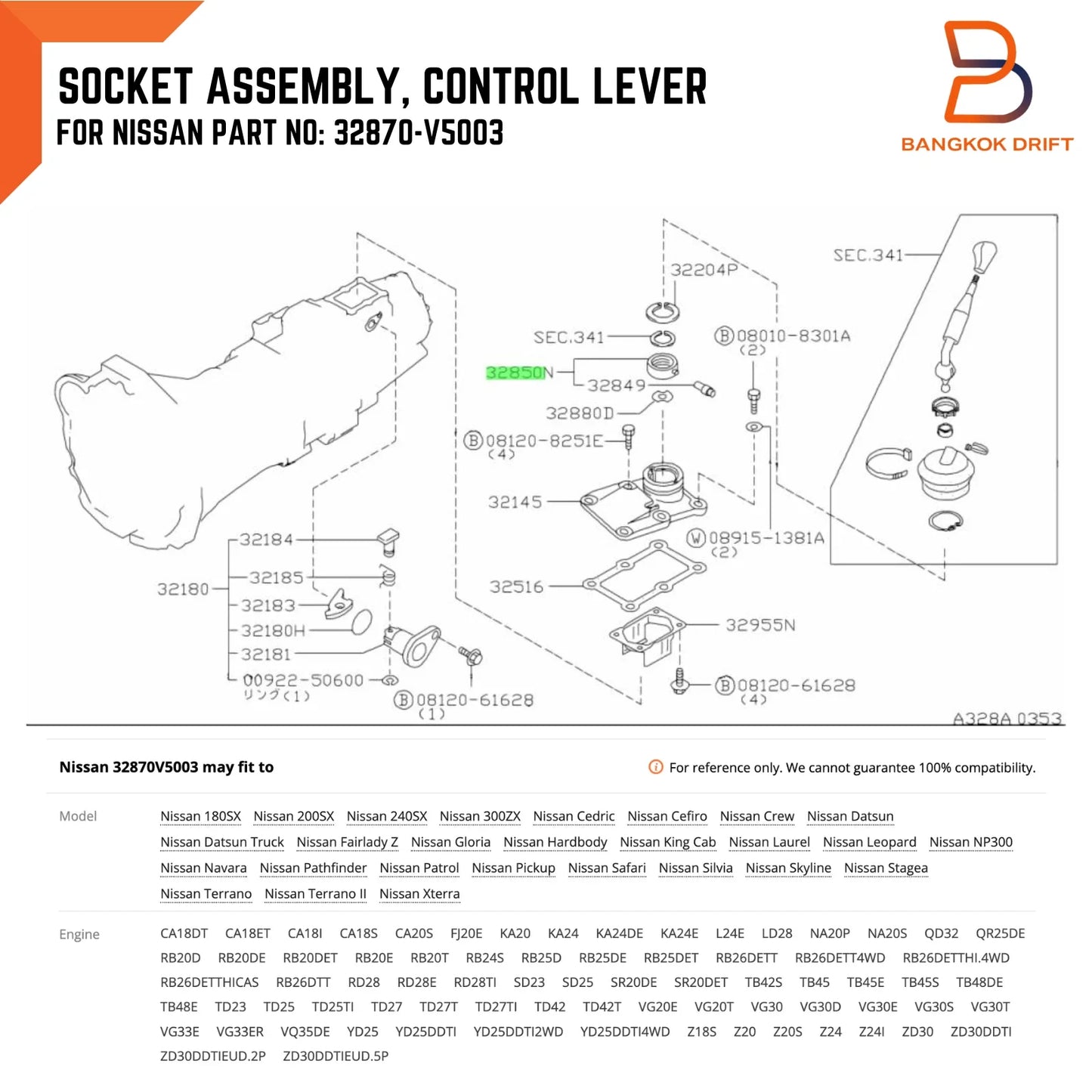 Socket Control Lever Shifter Bushing Pin for Nissan Navara D21 D22 Patrol