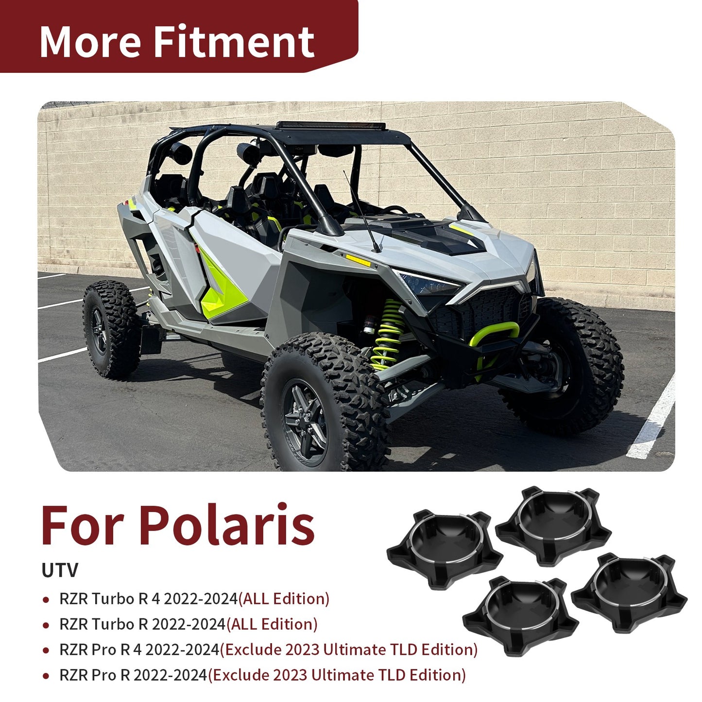 Set of 4 Matte Flash Black 5 Lug Rim Caps for Polaris RZR Turbo Pro R (2022–2024)