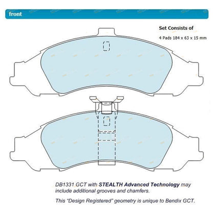 Set of 4 Bendix Front Disc Brake Pads for Holden Commodore (1997–2009)