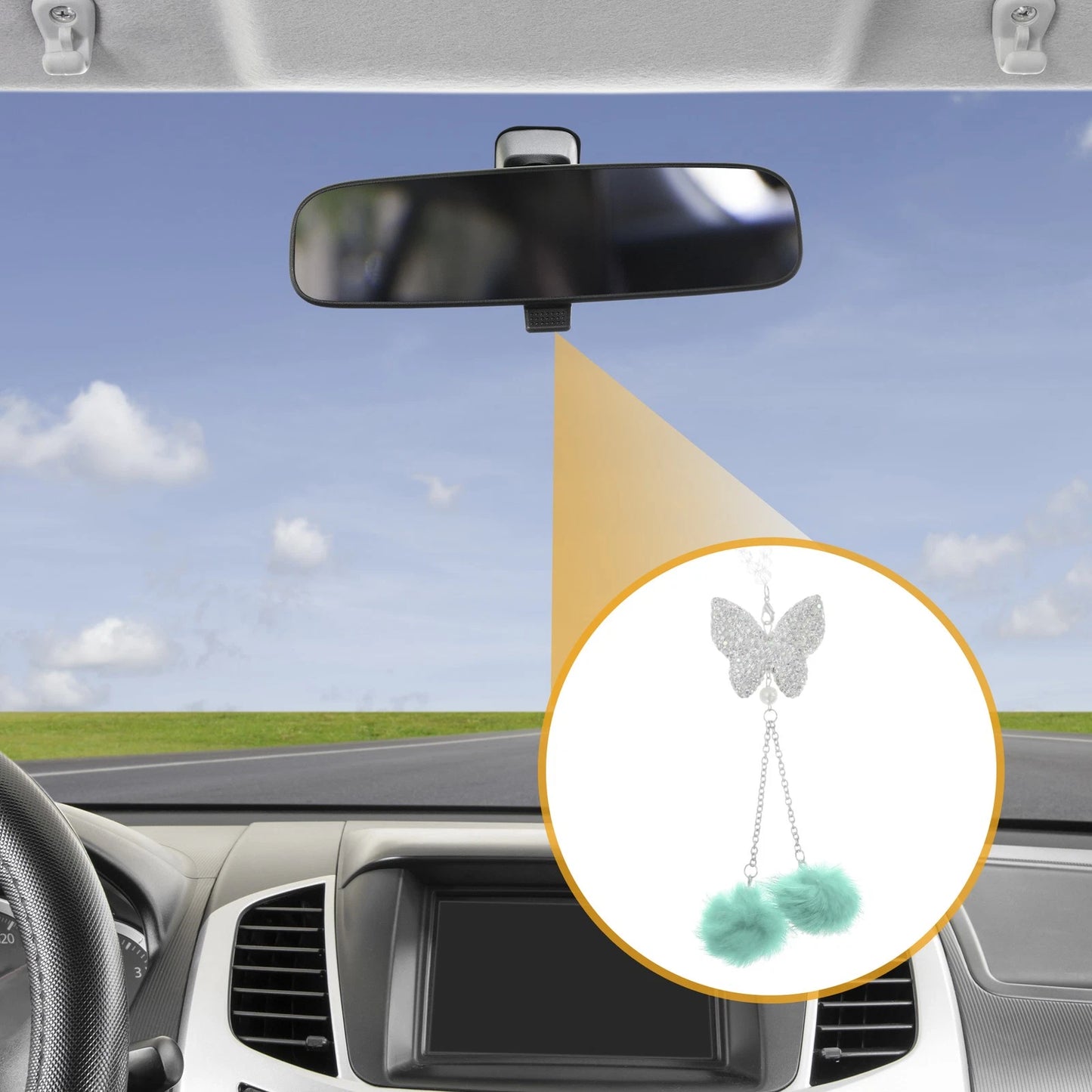 Rhinestone Butterfly Rear View Mirror Pendant for Car - Light Green