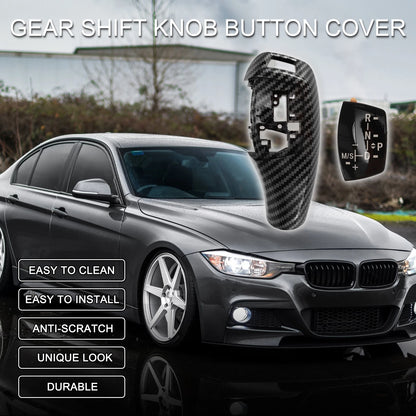 Set of 1 Gear Shift Knob Button Cover for BMW 1 (Carbon Fiber, Black)