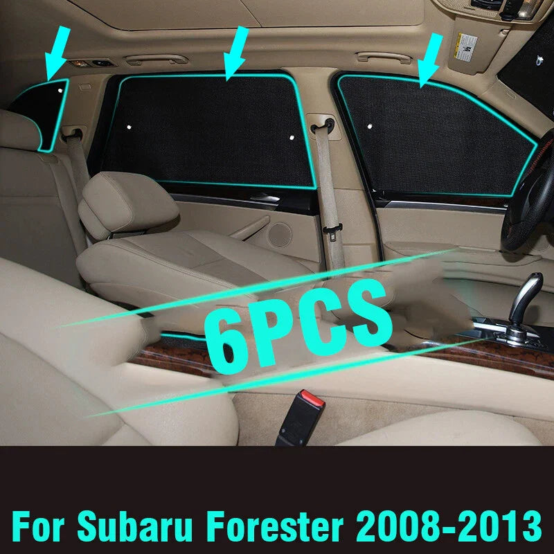 6PCS Side Window Black/Silver Privacy Sunshade for Subaru Forester (2008–2013)