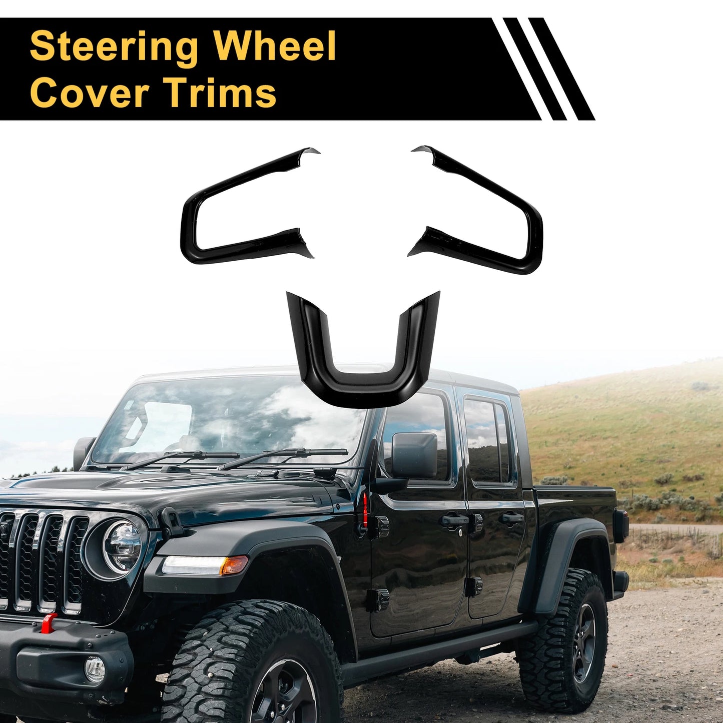 Set of 1 Steering Wheel Cover Trim for Jeep Wrangler JL JLU (2018–2024) Black