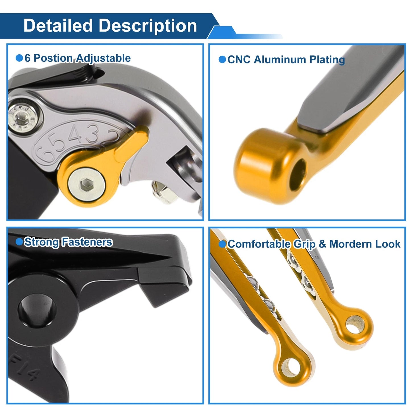 Adjustable Brake Clutch Levers for Kawasaki ER-5 (1997–2006) Titanium Gold Tone