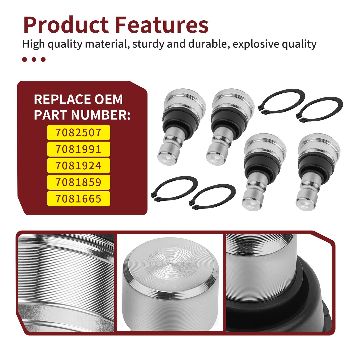 Set of 4 Upper and Lower Ball Joints for Polaris Ranger Crew 900 (2014–2019)
