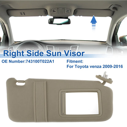 Right Side Sun Visor for Toyota Venza (2009–2016) Replace No. 743100T022A1 Beige
