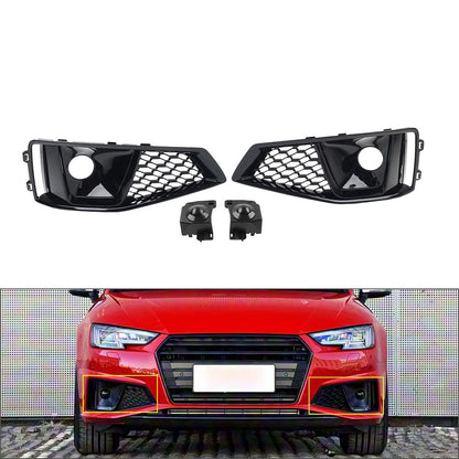 Front Bumper Honeycomb Fog Light Grille with ACC Caps for Audi A4 S4 (2019–2020)