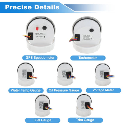 7 Gauge Set for Marine Boat (GPS Speedometer, Tacho, Fuel, Temp, Oil, Volt, Trim)