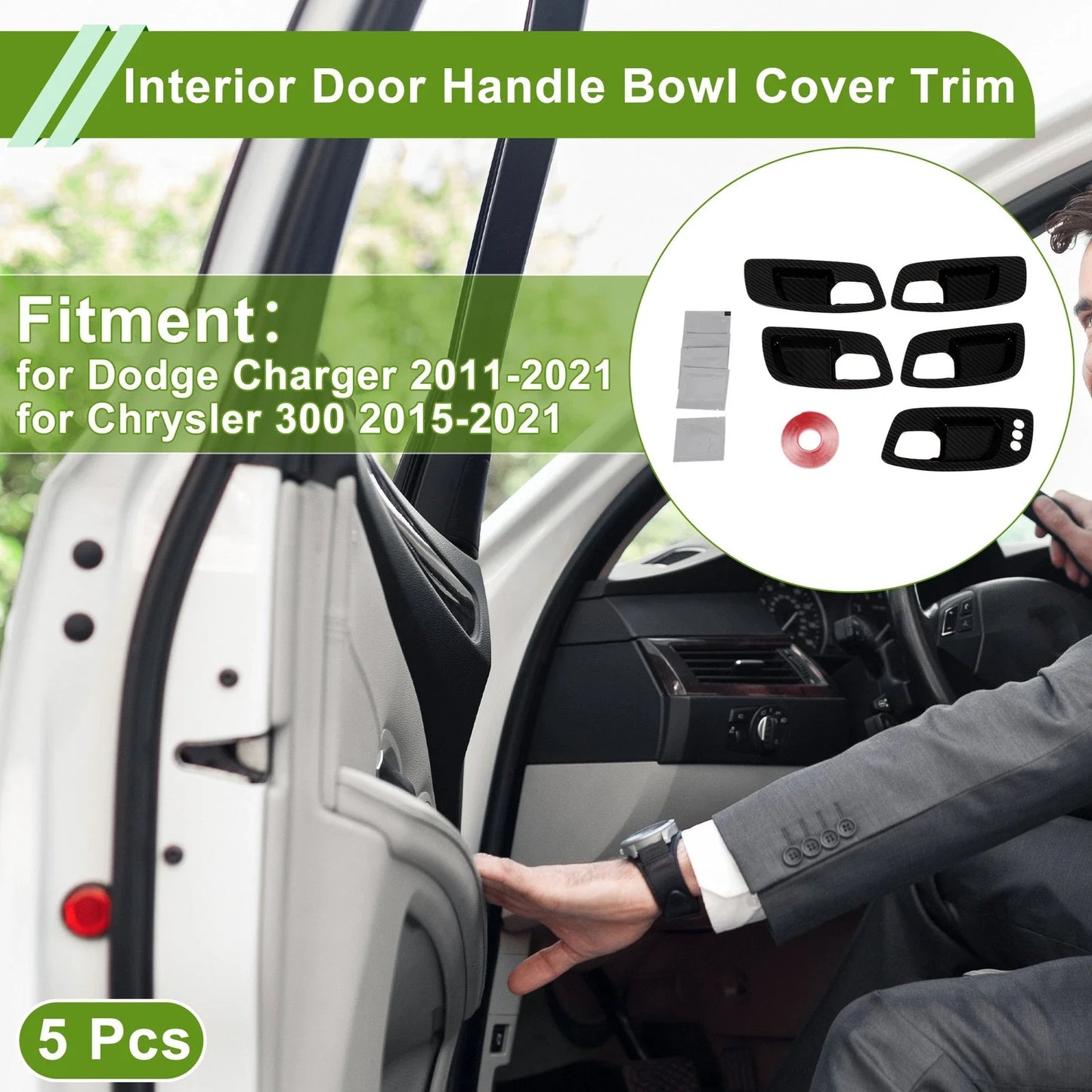 Interior Door Handle Bowl Cover Trim for Dodge Charger (2011-2021) 5 x ABS