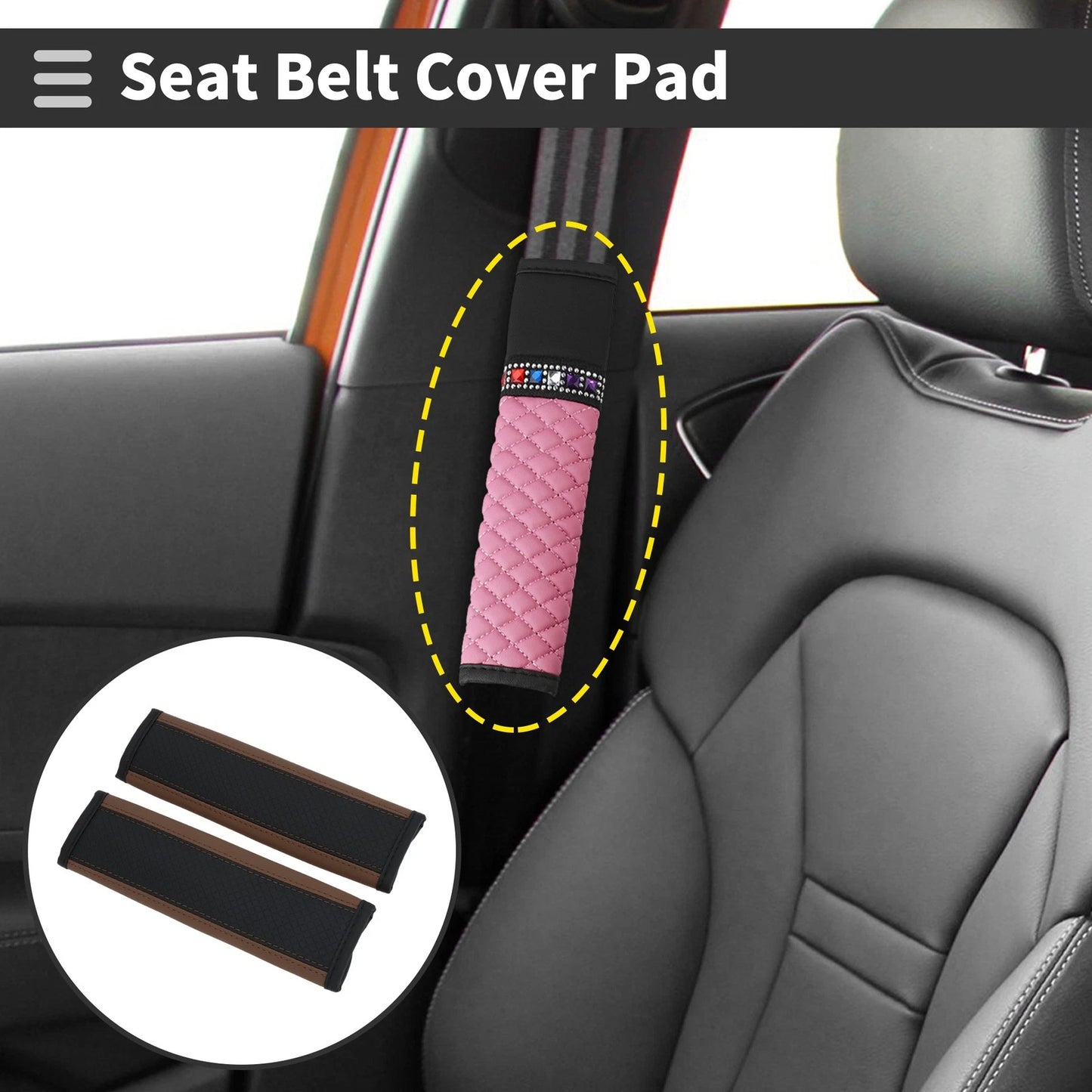 Set of 2 Faux Leather Seat Belt Cover Pads for Universal Fit (24cm)