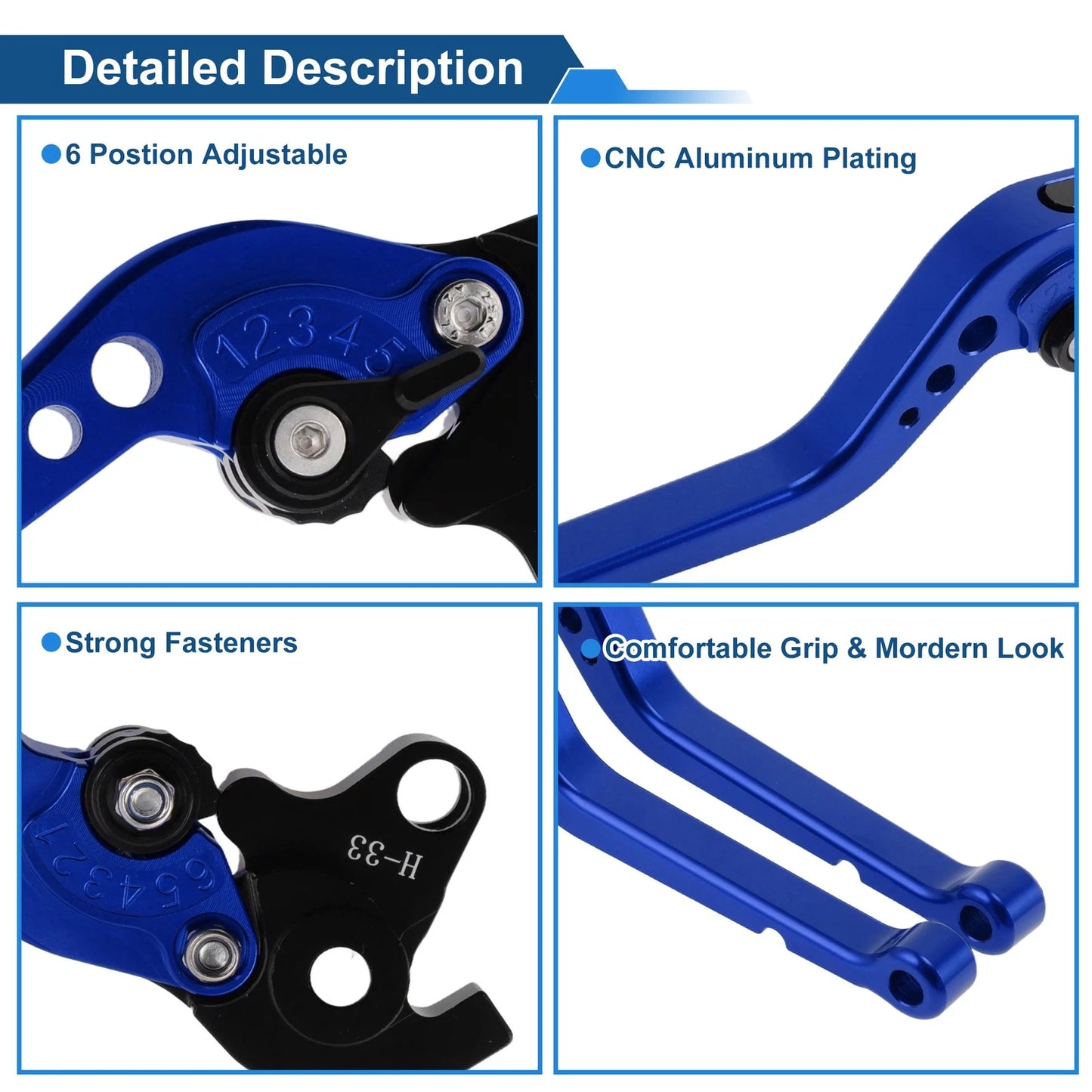 Set of 2 Adjustable Brake Clutch Levers for Honda RC51 (2000–2006) Blue