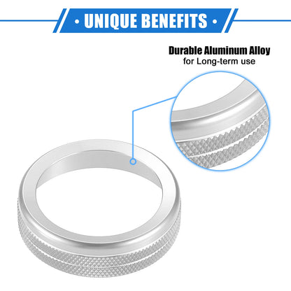 Set of 4 AC Audio Volume Tune Switch Knob Ring Covers for Ford F150 (2021–2023) Silver Tone