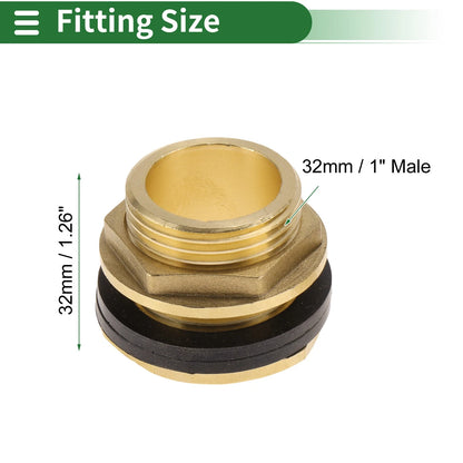 2X Brass Pipe Fittings 1" Male Thread Adapter with Gasket