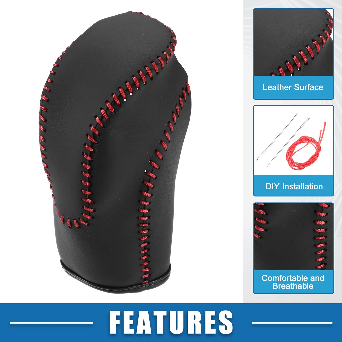 Gear Shift Lever Cover Trim for Subaru Crosstrek (2018–2023) Black Red Stitches
