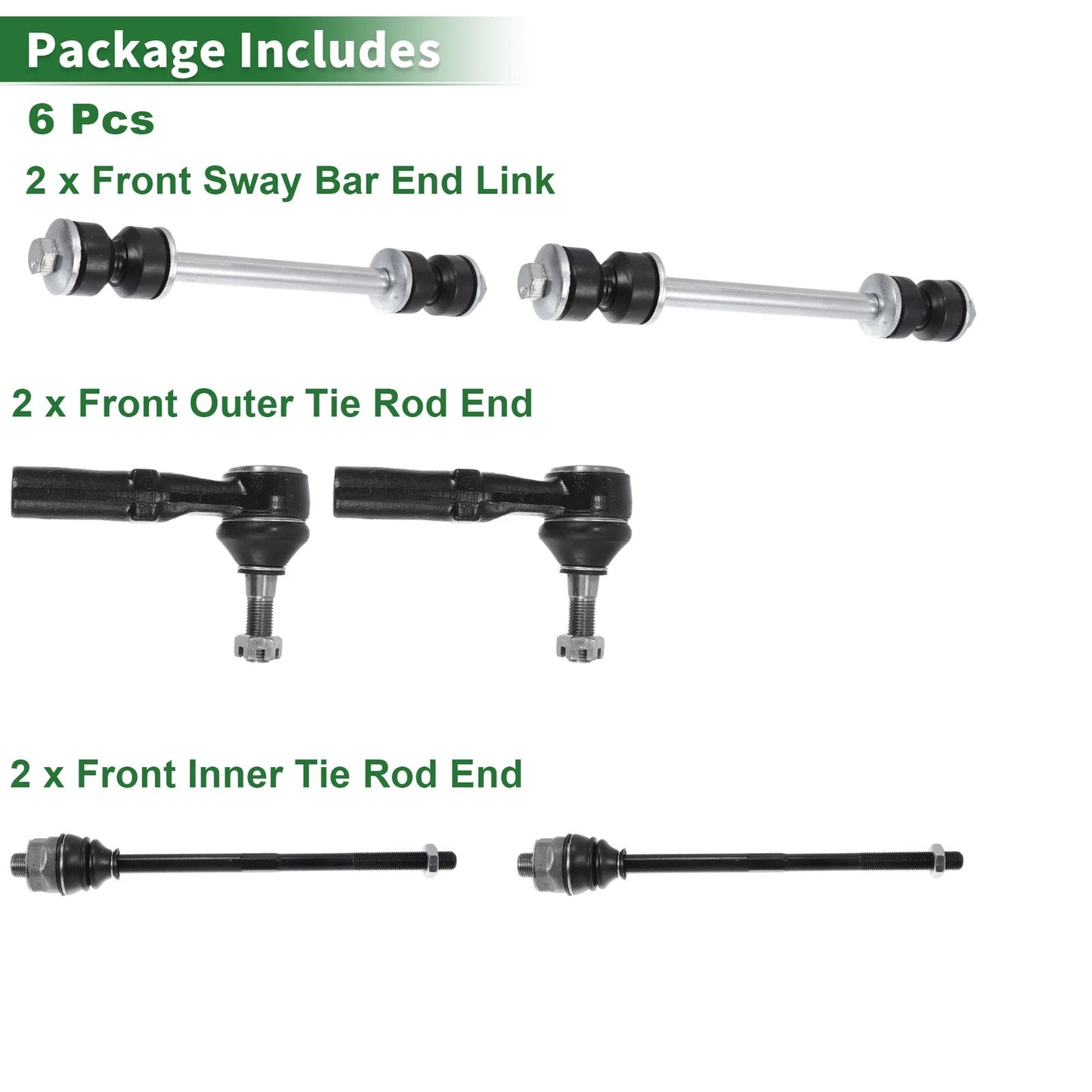 6pcs Front Suspension Kit Tie Rod End Sway Bar Link for Chevrolet Silverado 2500 (2001–2007)