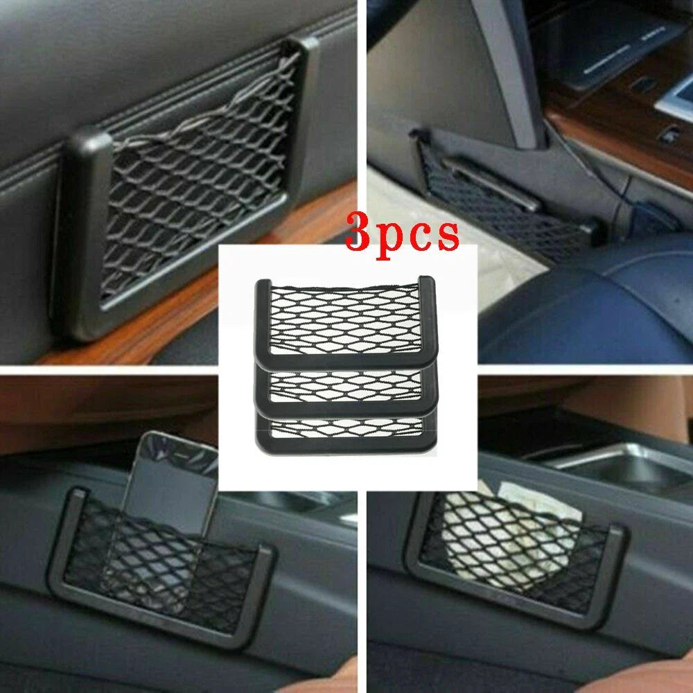 3 x Car Seat Side Back Storage Net Bag Phone Holder Pocket Organizer Black