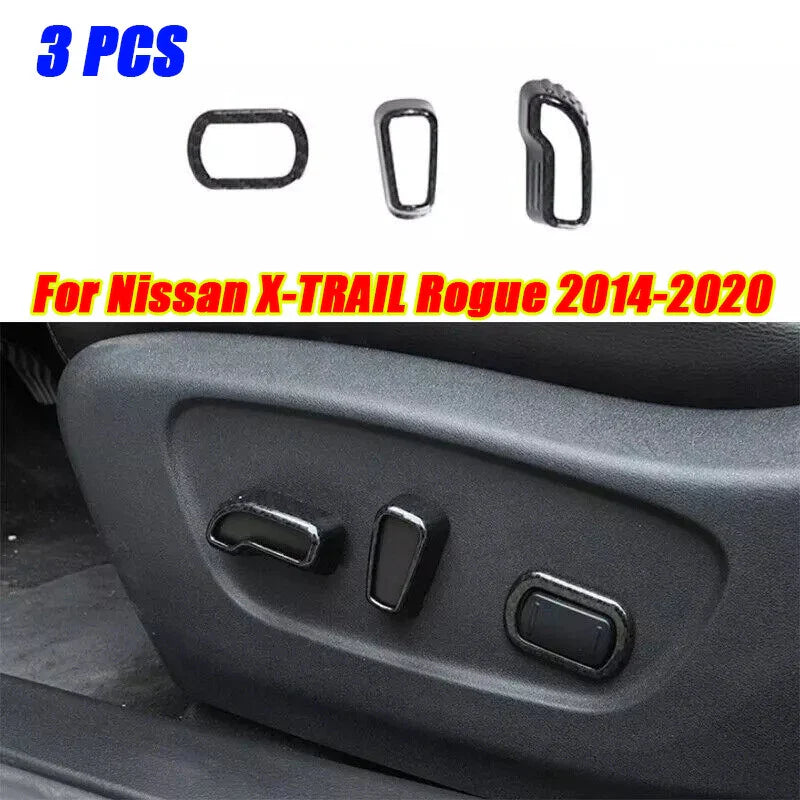 Carbon Fiber Seat Button Cover 3X for Nissan X-Trail Rogue (2014–2020)