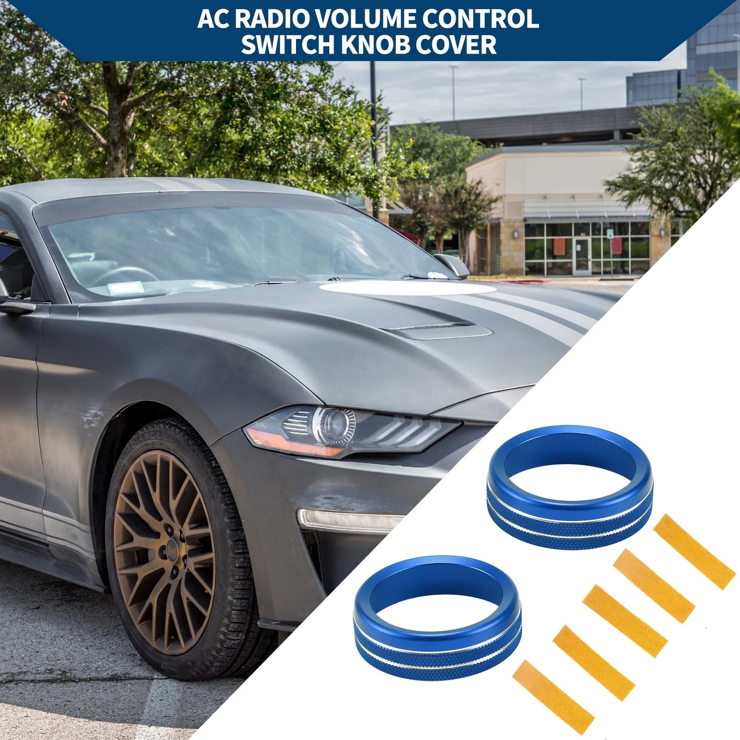 Set of 2 Media Radio Audio Tune Switch Knob Covers for Ford Mustang (2015–2021) Blue