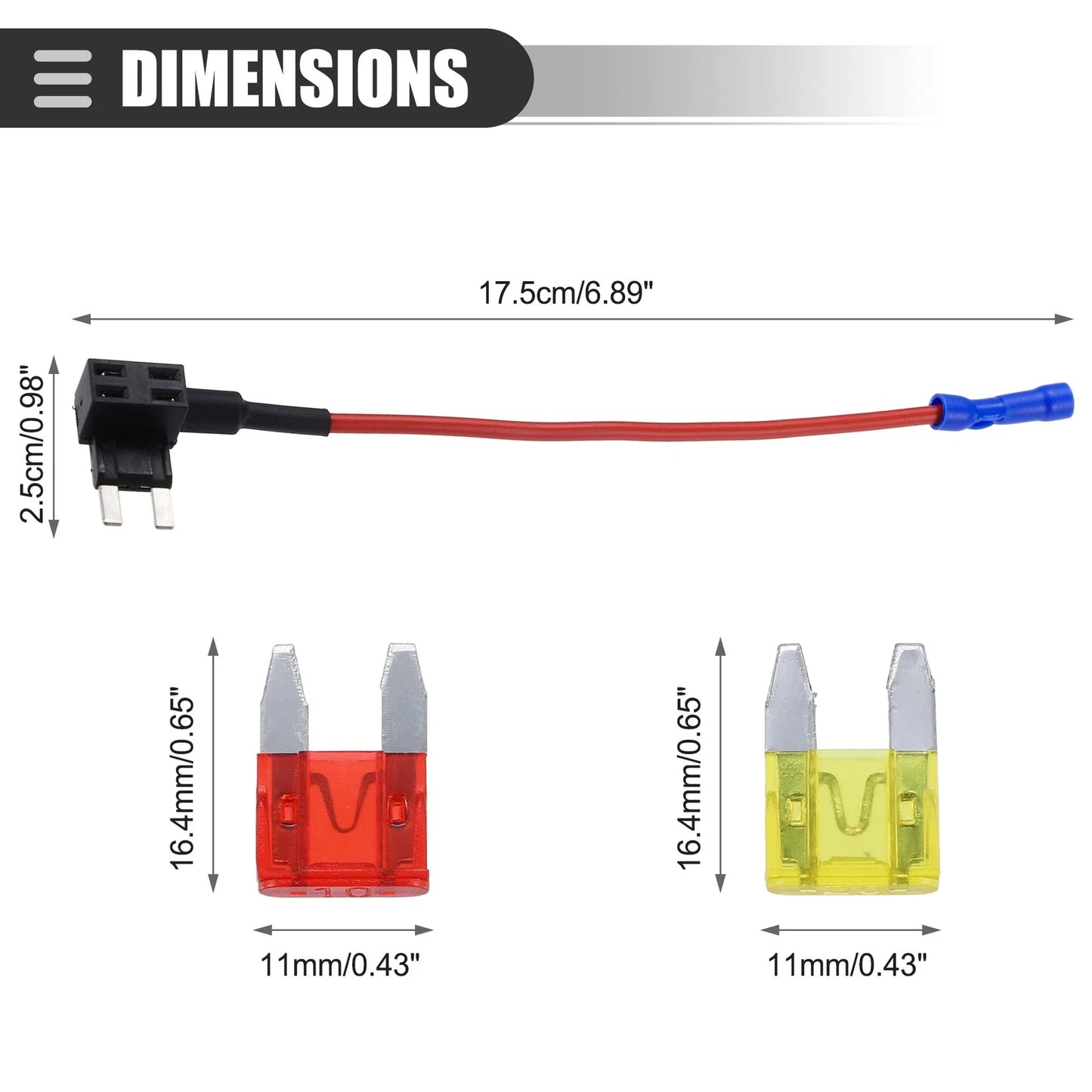 Set of 10 Mini Fuse Taps w/ 10pcs 10A 20A ATM APM Blade Fuses for Automotive