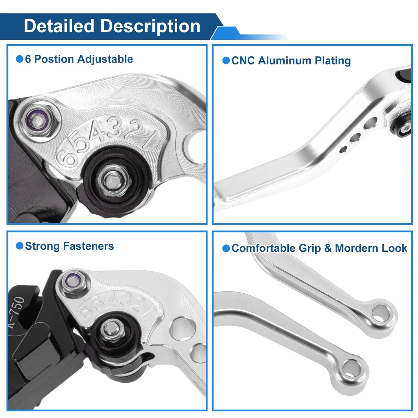 Short Brake Clutch Levers for Kawasaki Ninja 650R/ER-6F/EX650 (2017–2022) Silver Tone