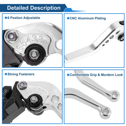 Short Brake Clutch Levers for Kawasaki Ninja 650R/ER-6F/EX650 (2017–2022) Silver Tone