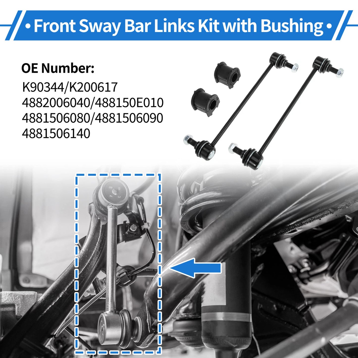 Set of 2 Front Stabilizer Bar Links with Bushings for Toyota Camry  No.K90344