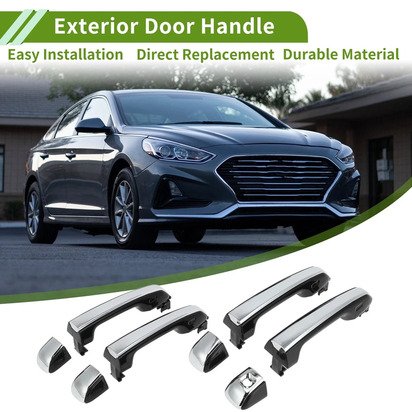 Exterior Door Handle Set for Toyota Lexus GX460 Black Silver Tone (2010-2023)