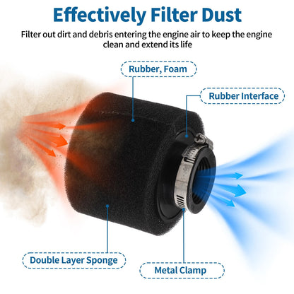 Set of 1 Motorcycle Air Filter Universal 34-36 mm Rubber Foam Black