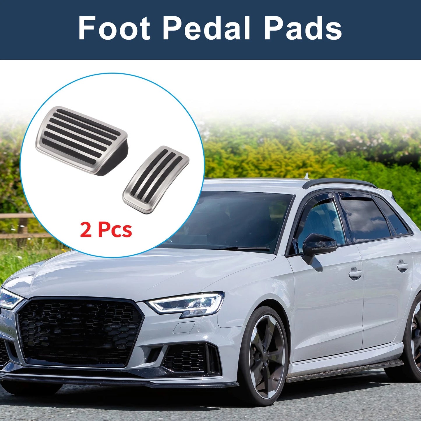 2X Automatic Foot Accelerator Pedal Covers for Audi Q7 (2016–2017) Silver Tone