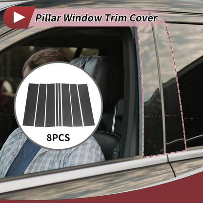 8 Pcs Door Pillar Window Trim for Ford Flex (2009–2015) Carbon Fiber Black