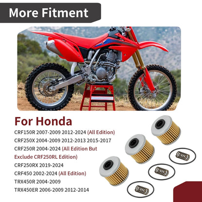 3x Oil Filter w/ O-Ring Spring for Honda CRF450L/CRF450R-S/CRF450RL (2002–2024)