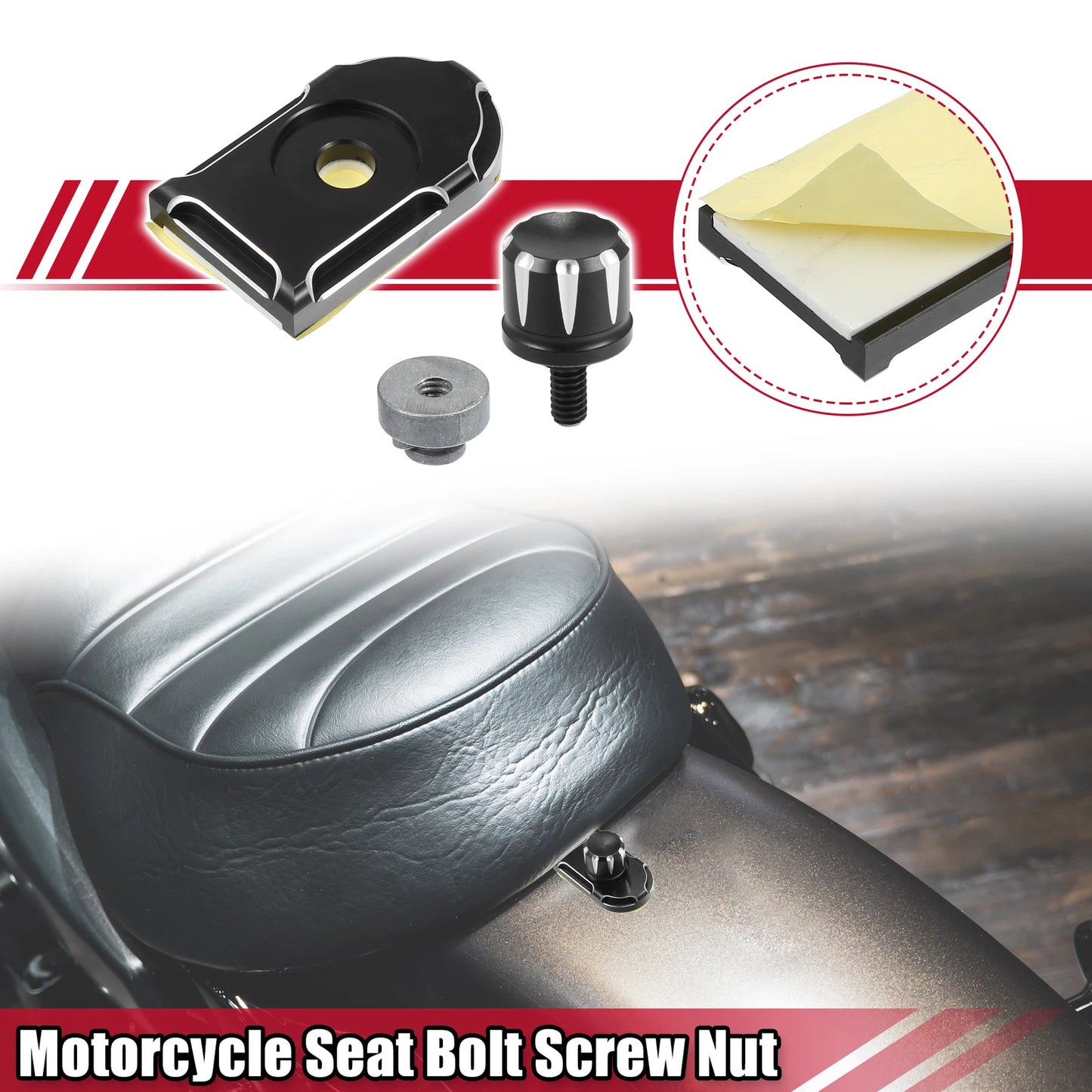 Set of 4 Seat Bolt Screws with Knob Cover Nuts for Harley Softail