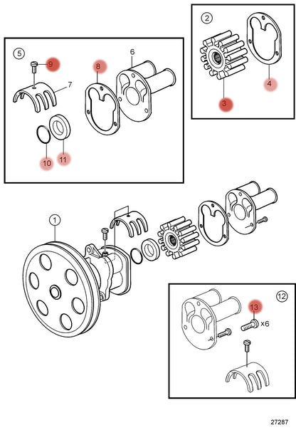 Pump Rebuild Kit for Volvo Penta OMC 3.0L 4.3L 5.0L 5.7L 7.4L 8.2L