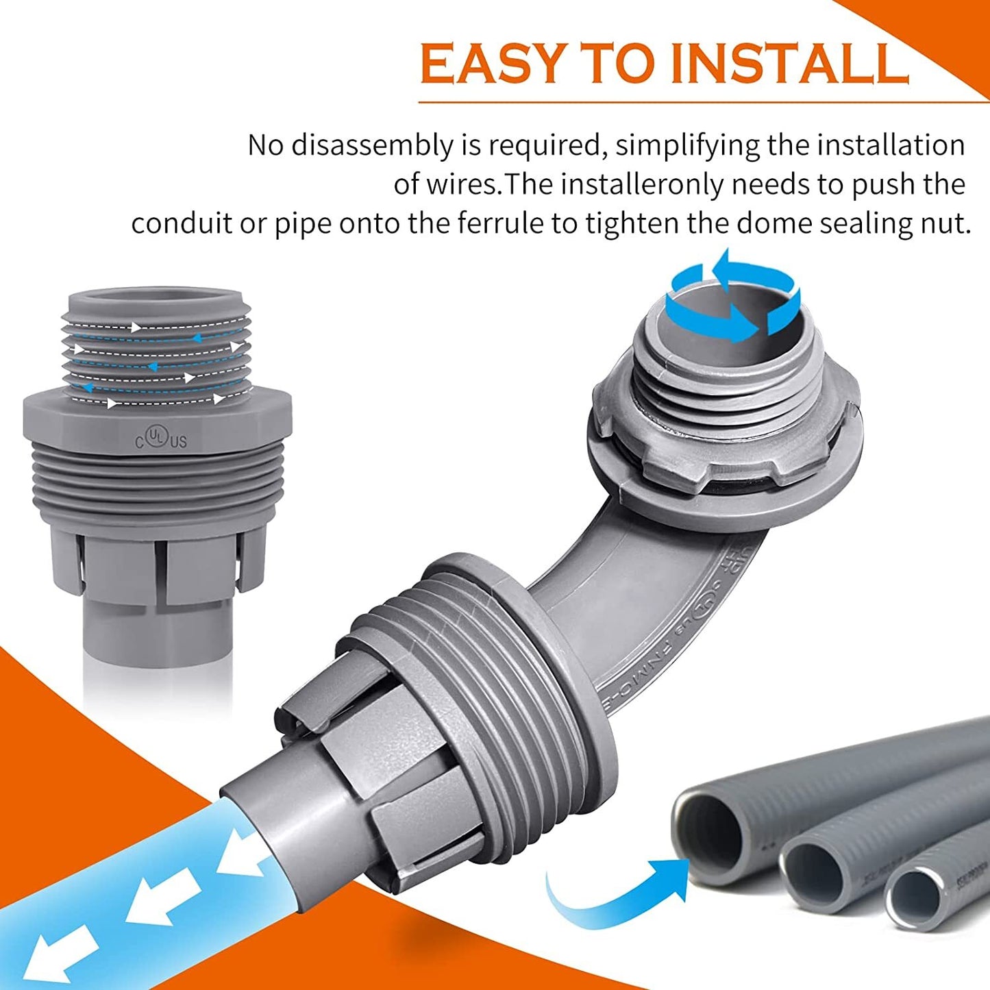Set of 30 Liquid Tight Connectors for Electrical Conduit Fitting