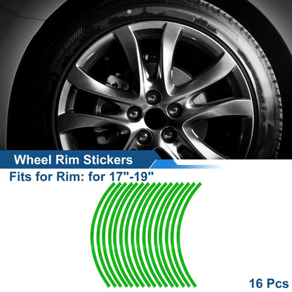 16 Pcs Arc-Shape Wheel Rim Stickers for 17"-19" Rims Light Green PET