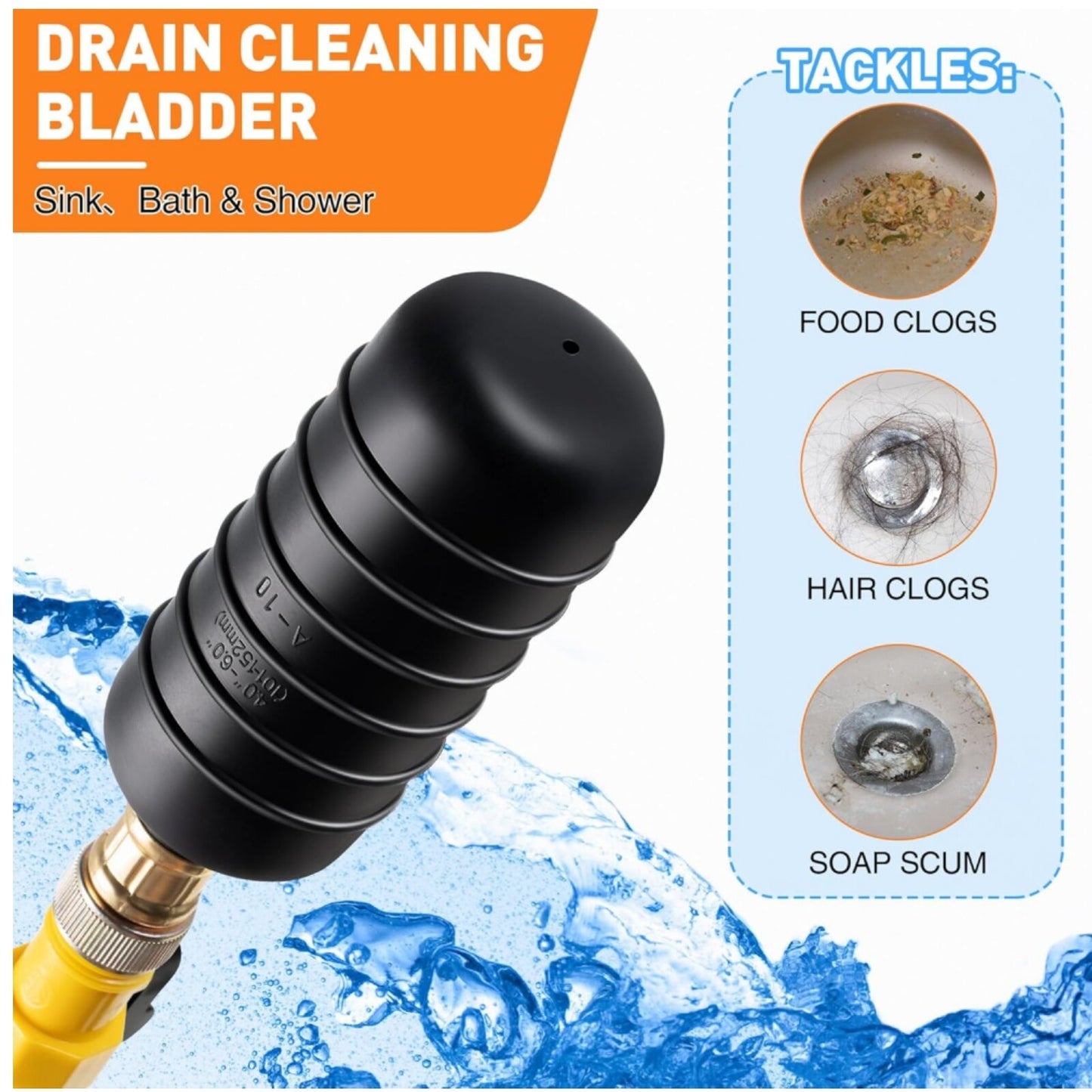 Drain Bladder Cleaning Tool for Clogged Sewer Pipes (4" to 6")