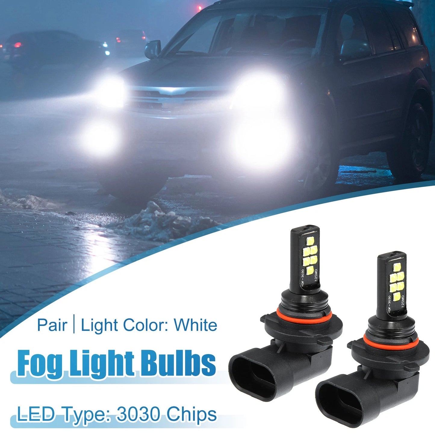 Set of 2 9005 LED Fog Light Bulbs 80W 3030 Chips for Auto