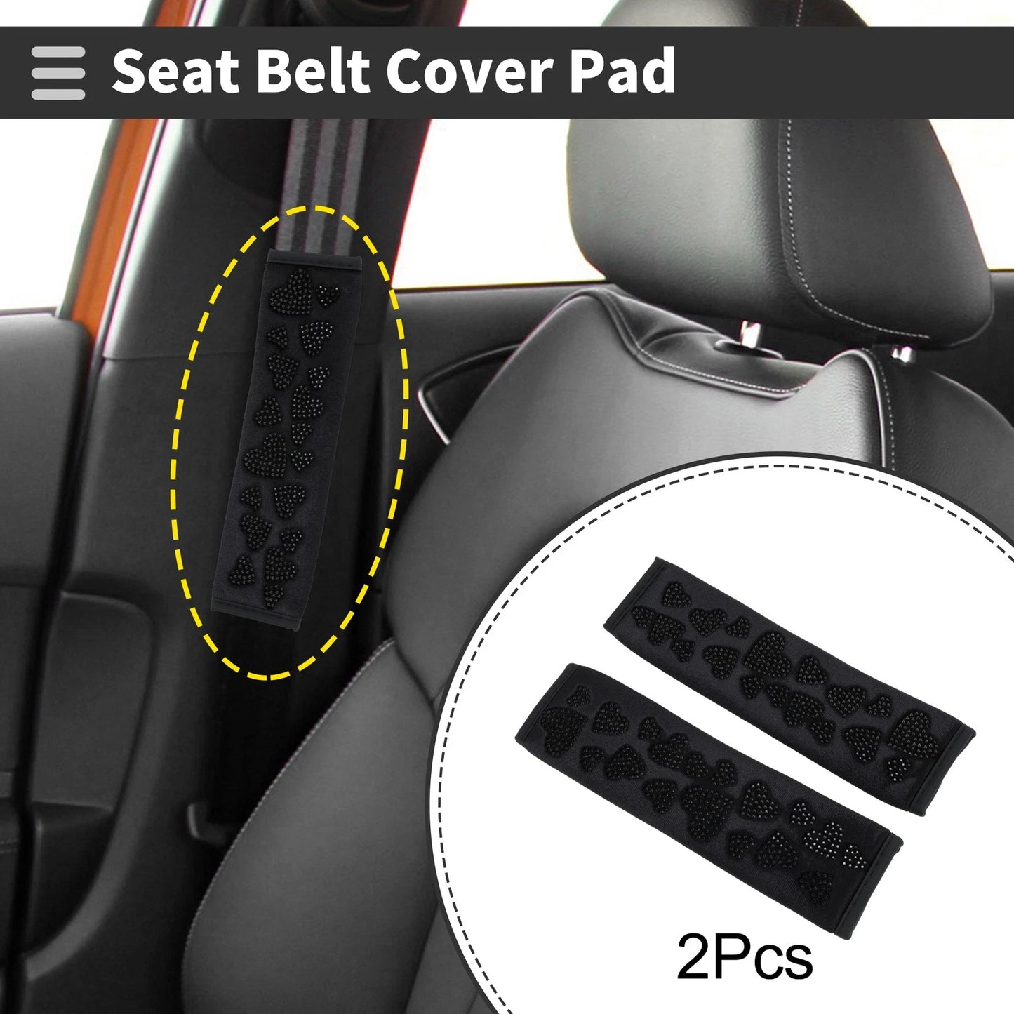 Set of 2 Black Seat Belt Cover Pads for Universal Fit (23cm)