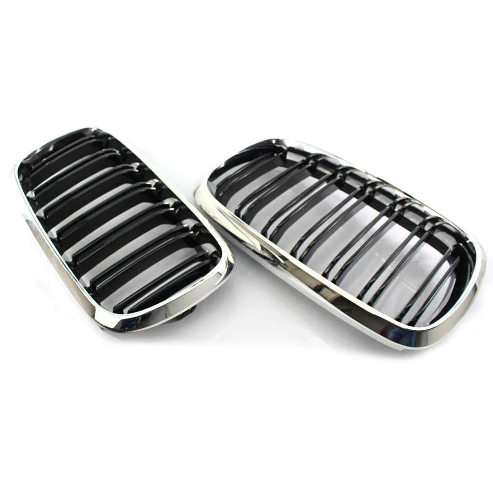 2 x Black+Chrome Front Grill Dual Slat for BMW X5 F15 X6 F16 M (2014–2018)