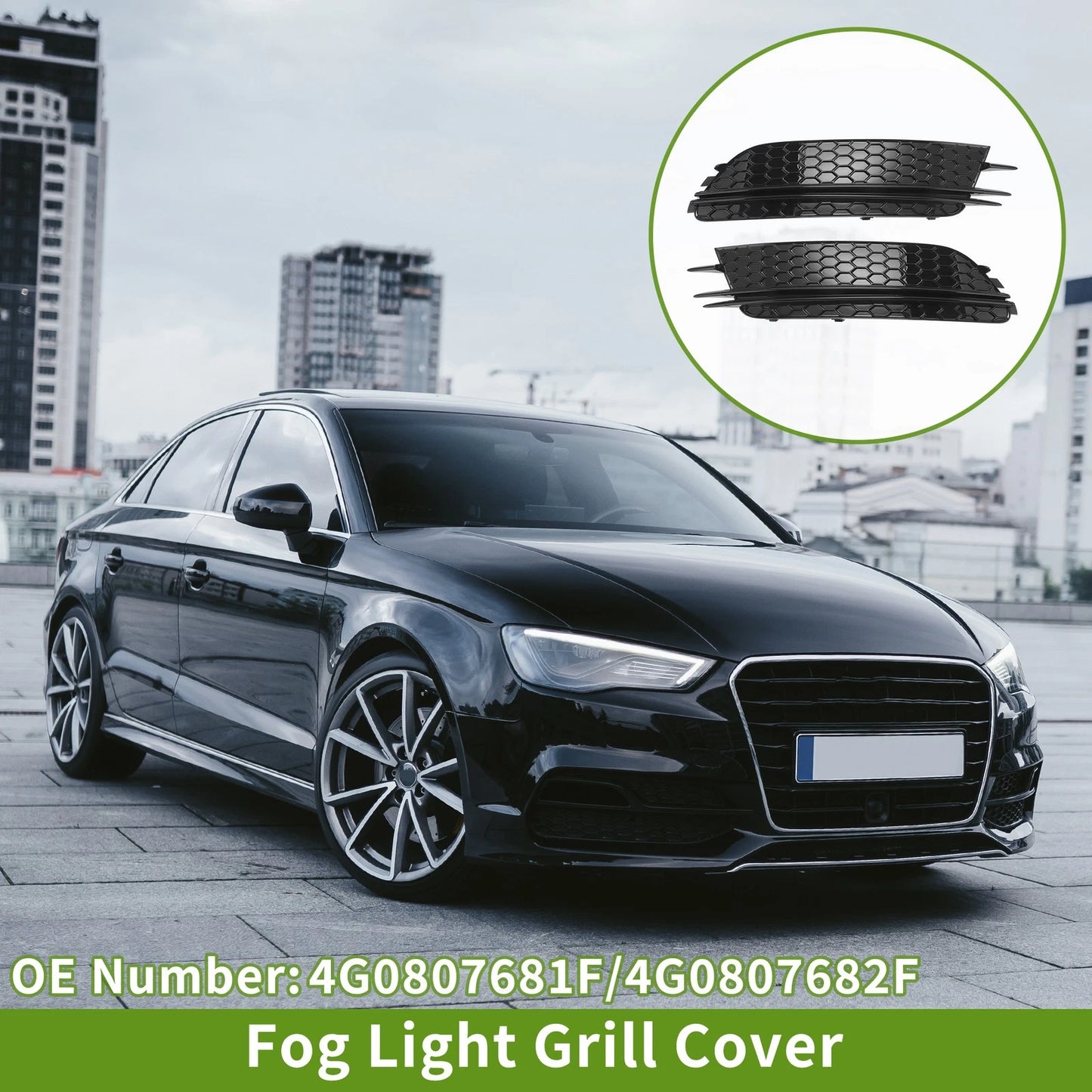 1 Pair Front Fog Light Grill for Audi A6 C7 (2012–2015) No. 4G0807681F Black