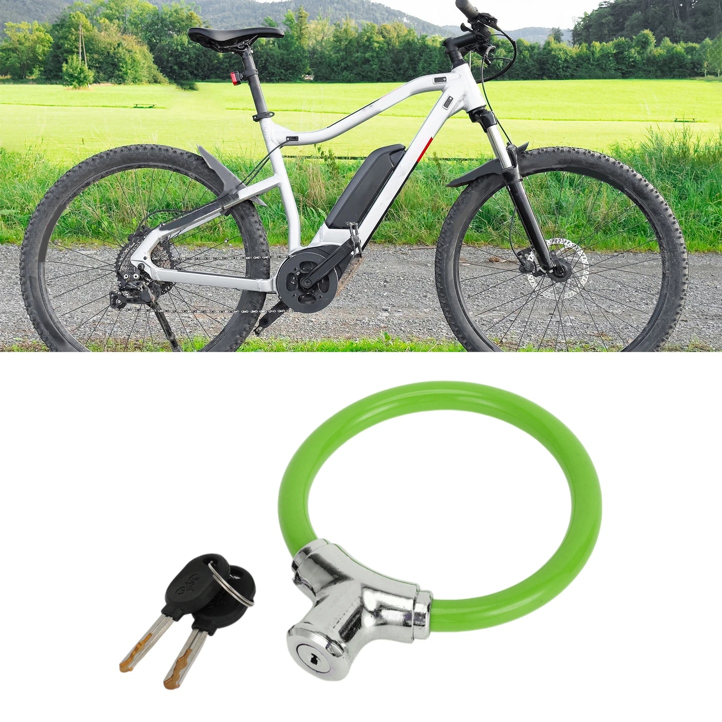 Bicycle Lock Portable Ring Cable Anti-Theft Mini Lock 42cm Green