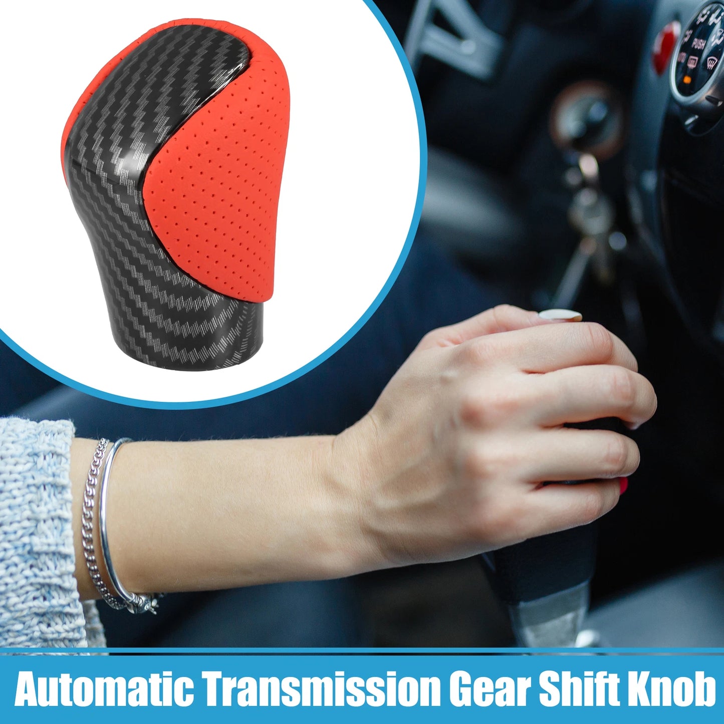 Gear Shift Knob for Lexus (Carbon Fiber, Red Faux Leather, Perforated)