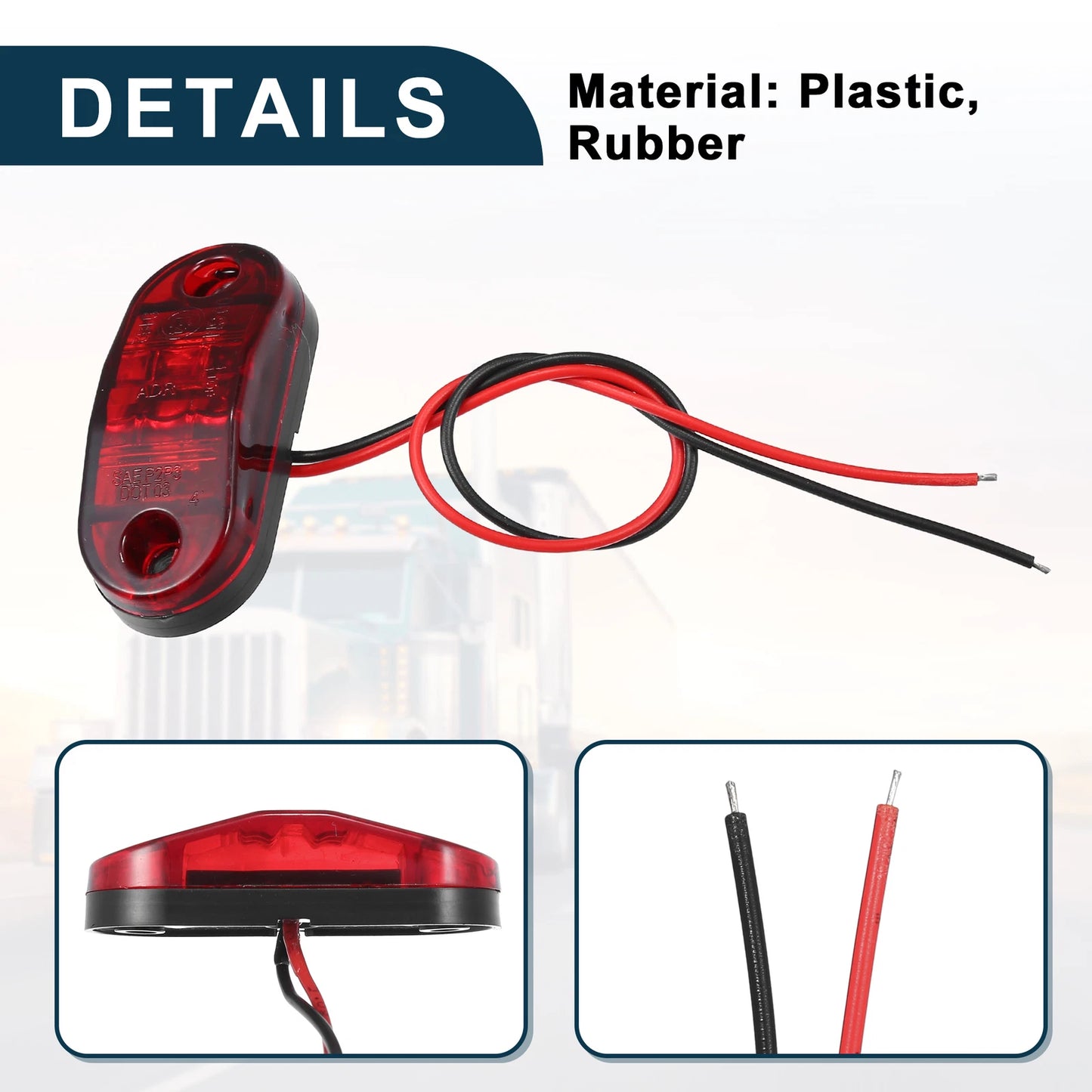 Set of 4 Universal LED Trailer Lights 24V Rubber Oval Waterproof Red