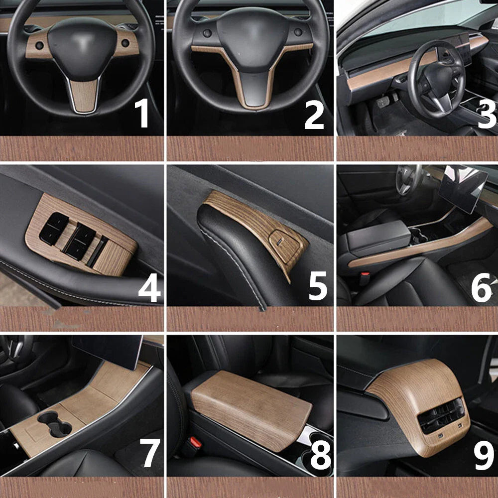 Wood Grain Interior Trim Decoration for Tesla Model 3 Y (2017–2023)