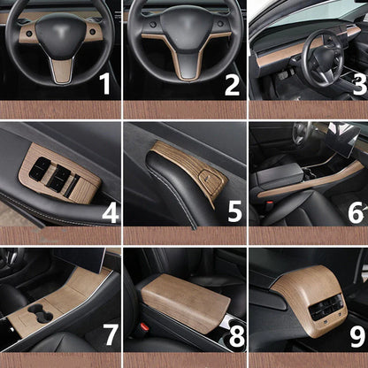 Wood Grain Interior Trim Decoration for Tesla Model 3 Y (2017–2023)