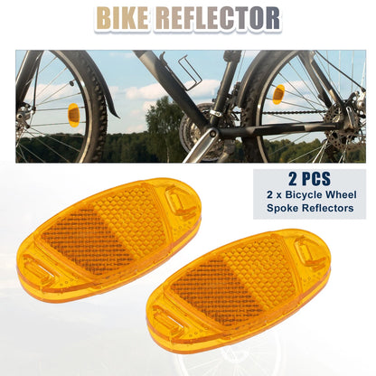 2X Bicycle Warning Reflectors for Bike (2.76"x1.38"x0.31", ABS, Yellow)