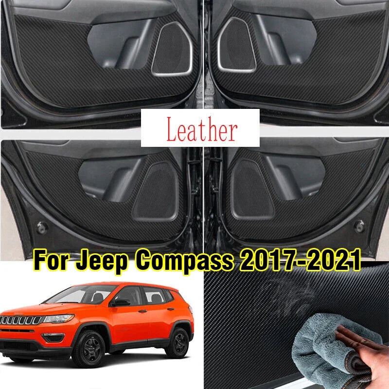 Carbon Fiber Leather Door Anti Kick Pad Panel Trim for Jeep Compass (2017–2021)
