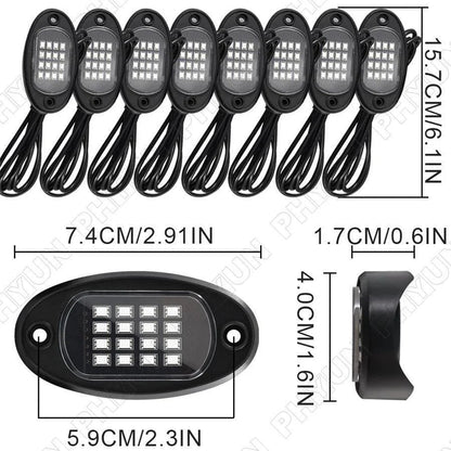 8x RGB LED Rock Lights for Offroad Truck Underbody Neon Lamps (2015-2023)